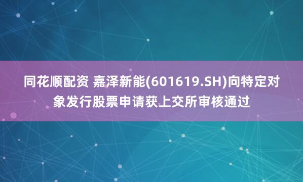 同花顺配资 嘉泽新能(601619.SH)向特定对象发行股票申请获上交所审核通过